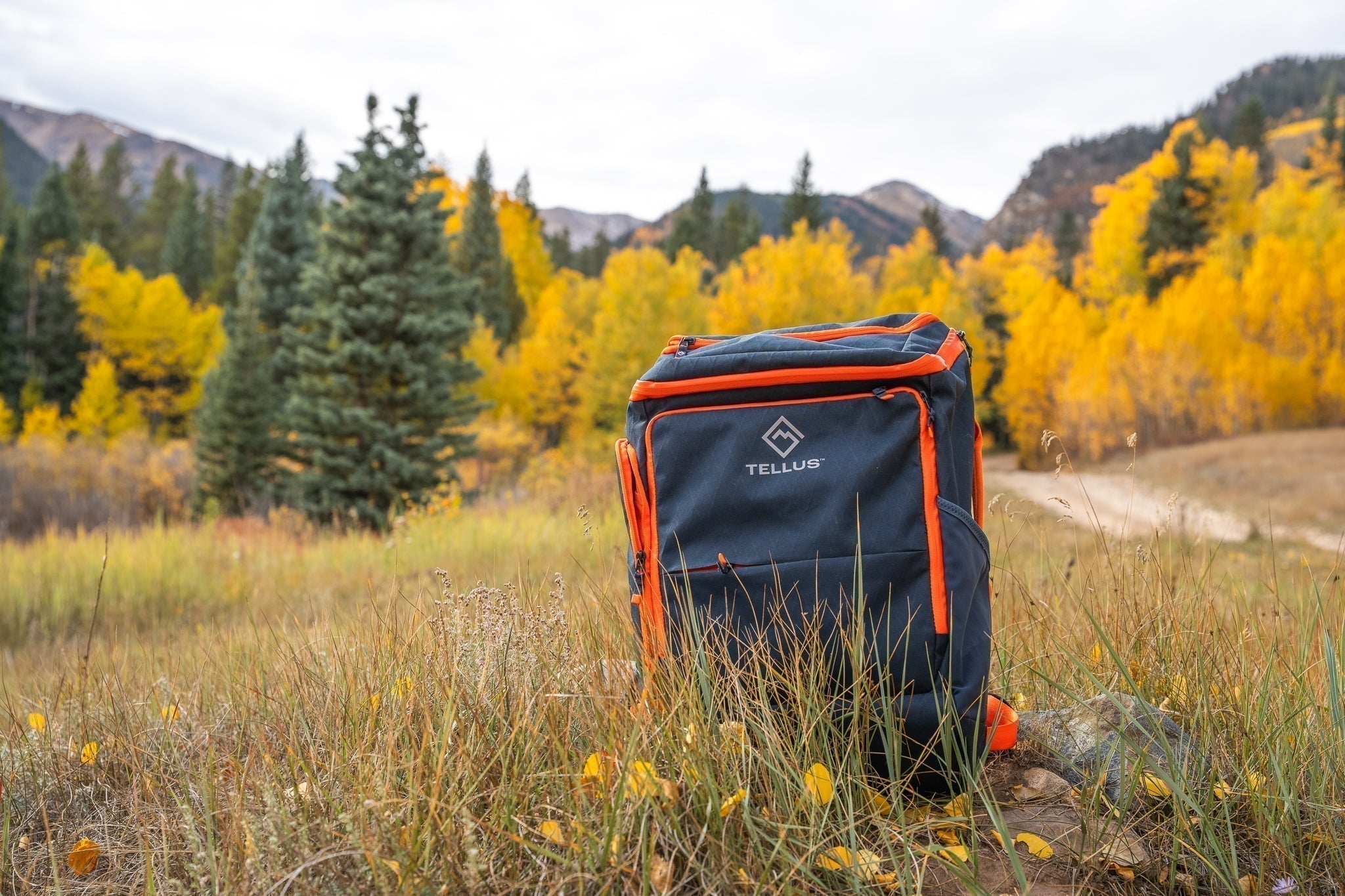 Tellus Zirkel Day Pack in recycled X-Pac RX36 fabric, showing durable waterproof construction and organized storage design.