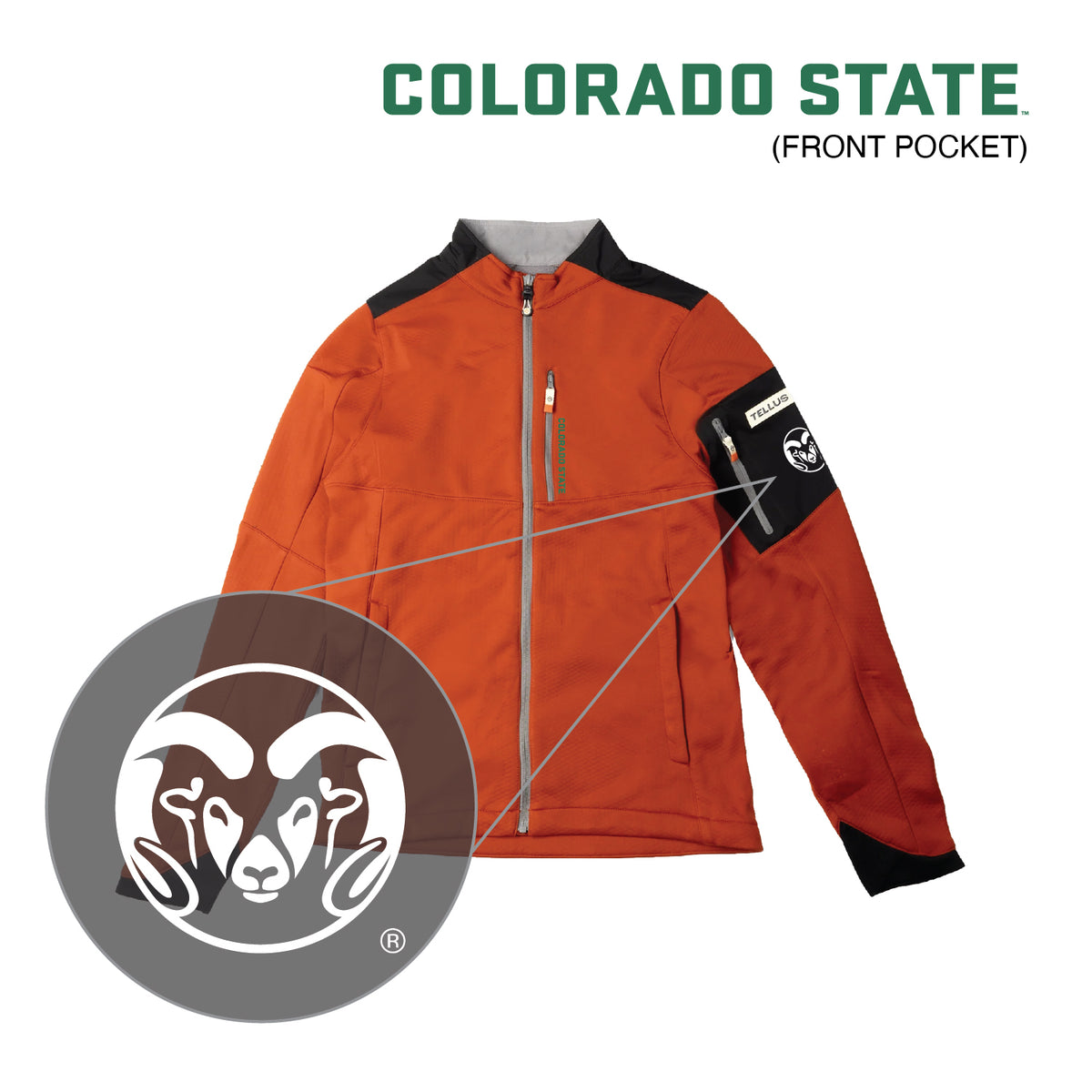 Orange Front Range Fleece with green CSU Rams logo highlight