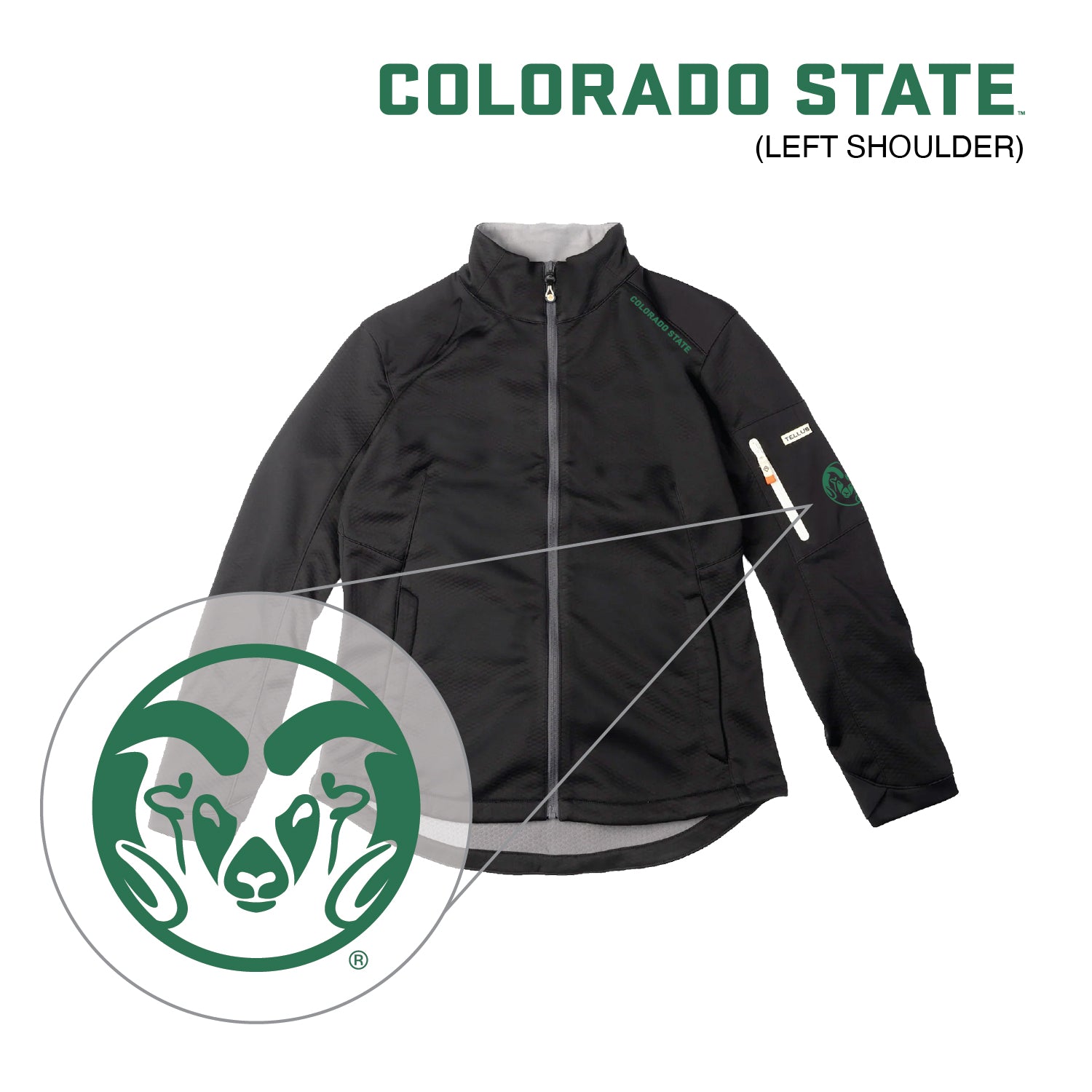 Dark Gray Front Range Fleece with green CSU Ram logo highlight