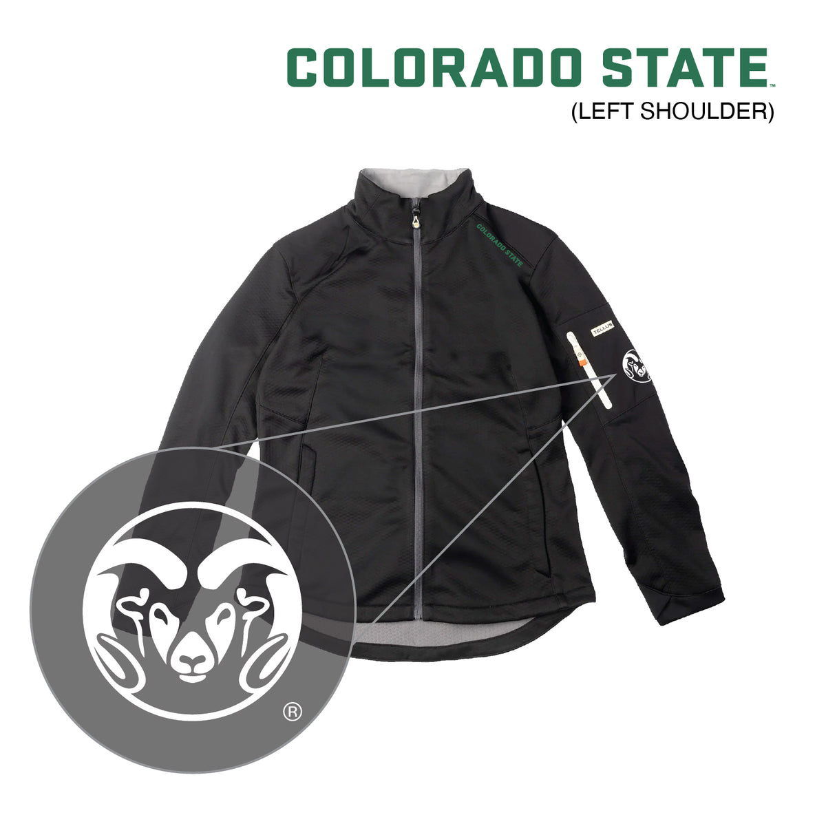 Dark Gray Front Range Fleece with green CSU Ram logo highlight