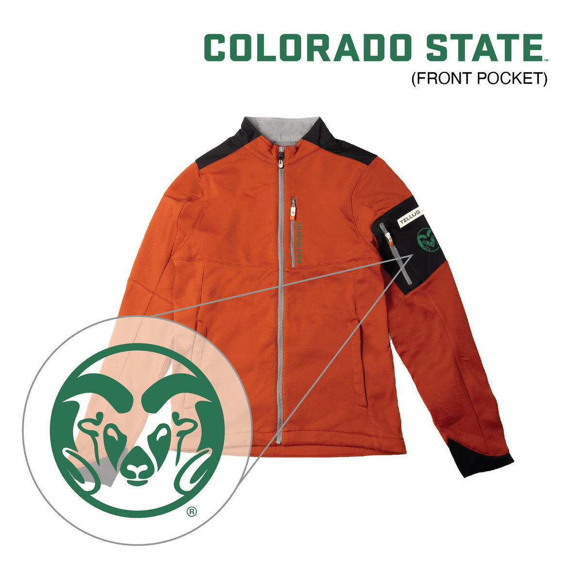 Orange Front Range Fleece with green CSU Rams logo highlight