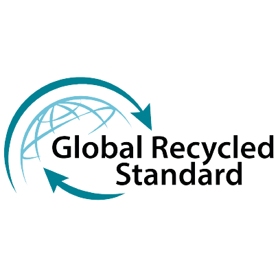 Global Recycled Standard logo featuring a teal circular recycling symbol with arrows around a globe graphic and black text reading 'Global Recycled Standard' on a white background.