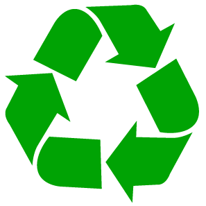 A green recycling symbol icon on a white background.