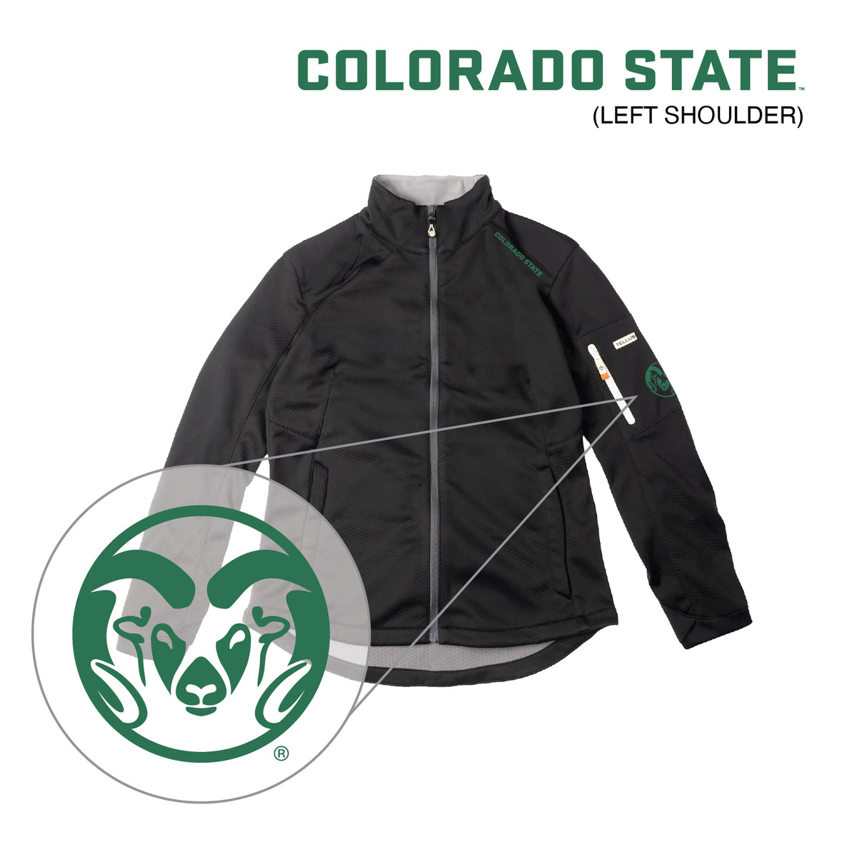 Dark Gray Front Range Fleece with green CSU Ram logo highlight